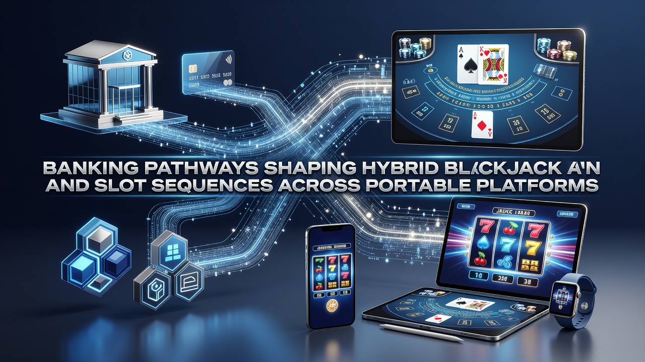 Portable device displaying integrated banking options during hybrid blackjack and slot play