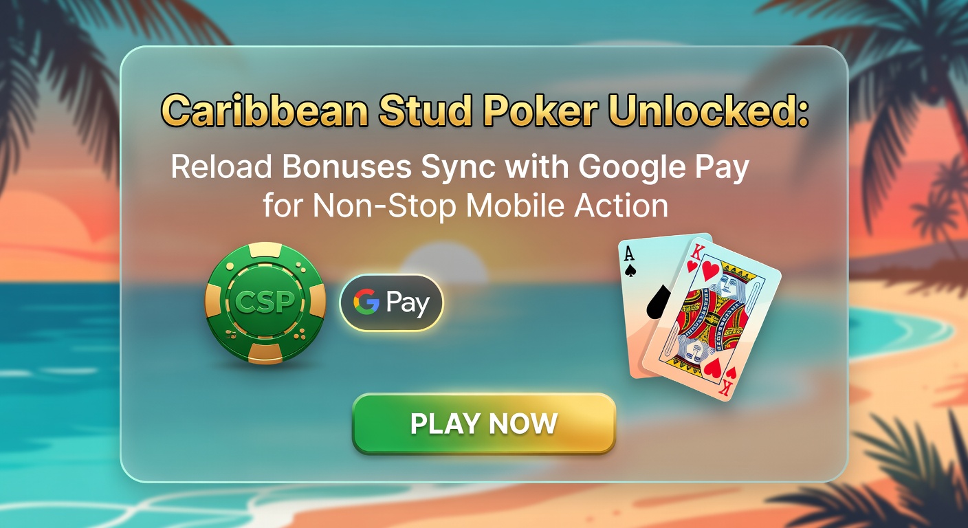 Smartphone screen showing Caribbean Stud Poker hand in progress alongside Google Pay confirmation and active reload bonus multiplier