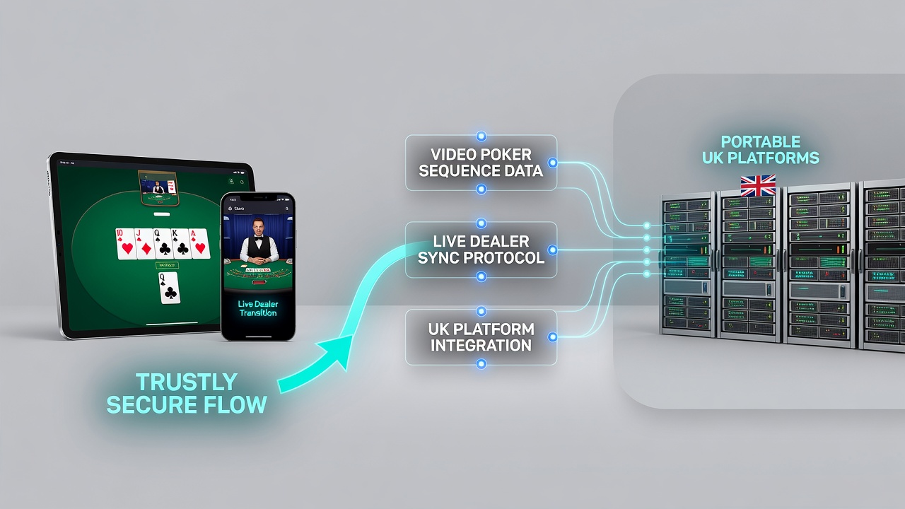 Split view of video poker interface next to live dealer blackjack table on smartphone display
