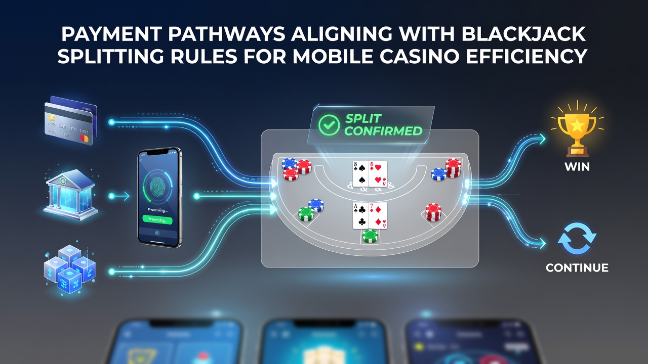 Diagram of payment flow synchronized with blackjack split mechanics on mobile