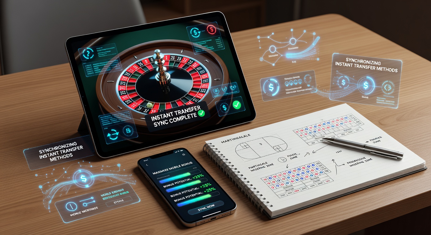 Illustration of synchronized mobile payment flow with roulette wheel and bonus meter
