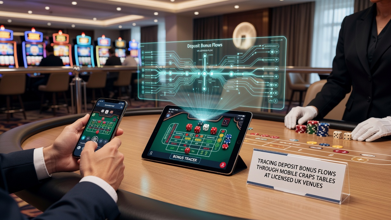 Flow diagram showing deposit bonus movement through mobile craps betting stages at UK licensed sites