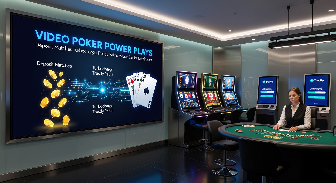 Trustly payment interface on a casino app transitioning to a live dealer video poker table